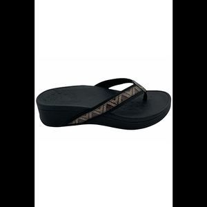 Vionic Platform Leather Thong Sandals High Tide Chevron Black - Medium